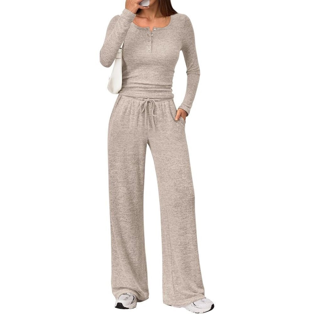Women's Lounge Set Cotton Blend Large Casual Wide Leg Sweater Pants - Picture 1 of 6
